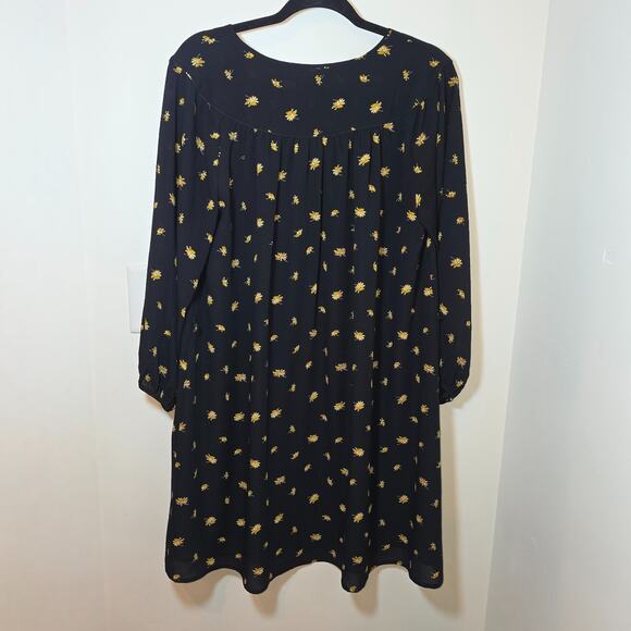 Madewell Ditsy Floral Mini Dress Black Long Sleeve Daises Boho Lined Size M - Picture 8 of 11
